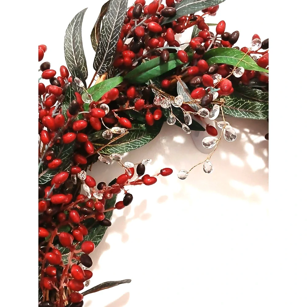 Winter Berries Door Wreath Realistic Red CARDINAL‎ Egg Nest Holiday Ice Crystals